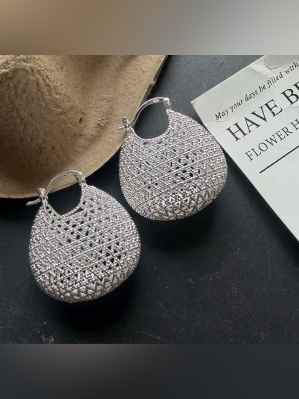 New Basket Weave Hoop Earrings, Stamped .925